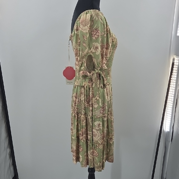 Aguabendita Green and Brown Floral Midi Dress With Pockets NWT - Picture 8 of 16